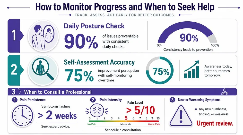An infographic on how to monitor posture, track physical health progress, and identify when medical intervention is necessary.
