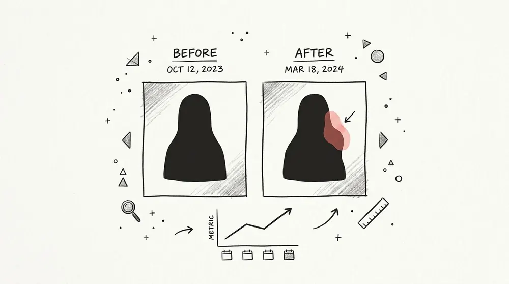 A diagram comparing a silhouette of a person before and after a date, highlighting a scoliosis detection.