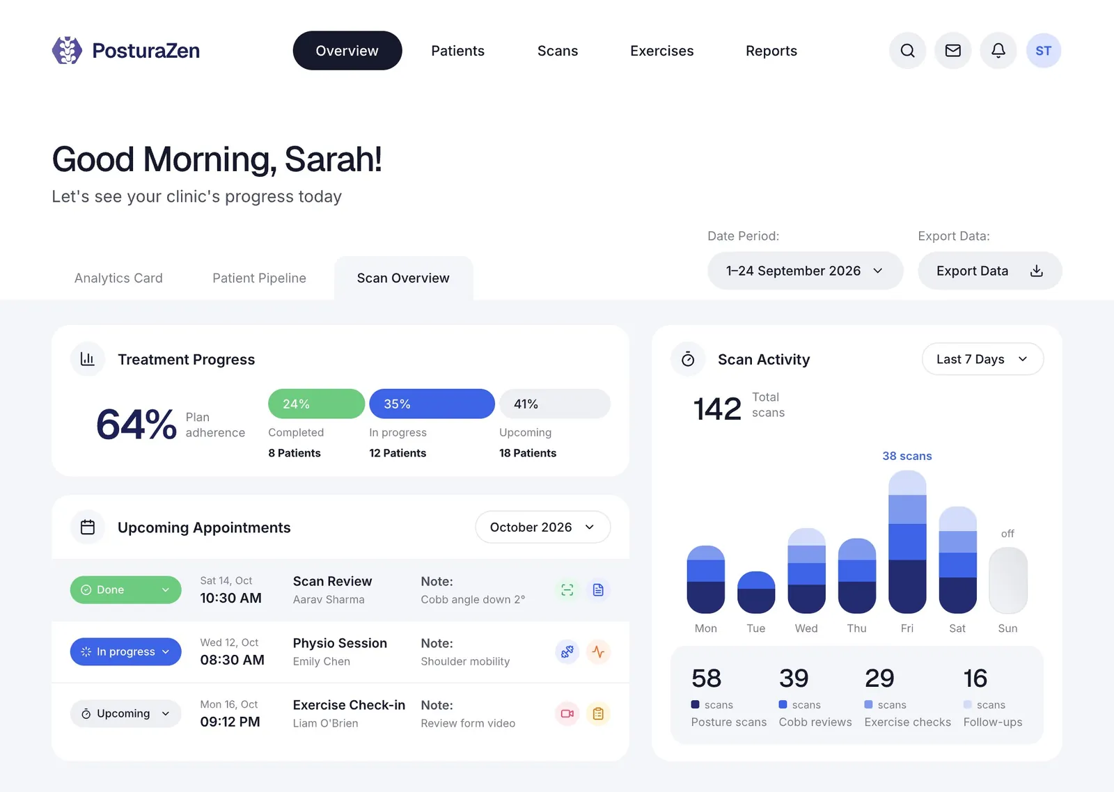 PosturaZen app dashboard